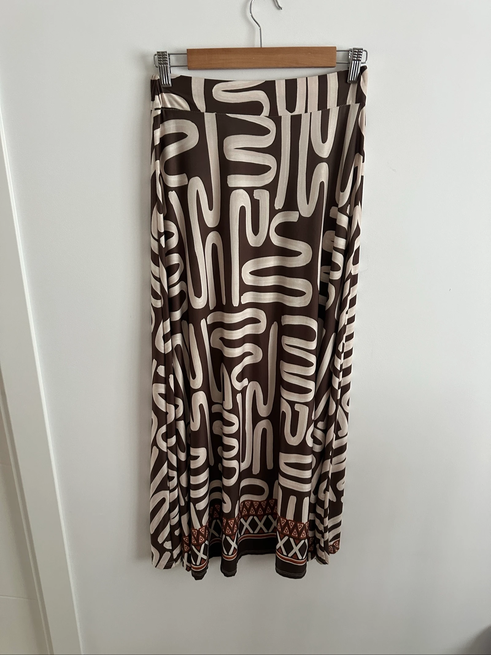 Boho Long Skirt Ethnic Print Brown / Maxi Elastic Skirt Size M – photo 3